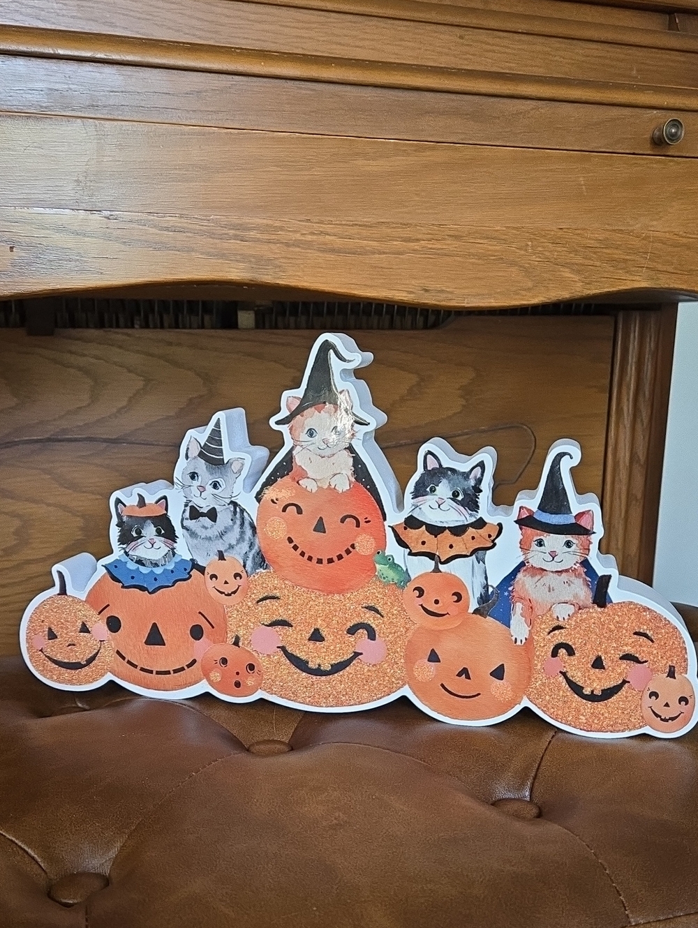 Halloween Cat Pumpkin Décor Plaque, Self Standing, Classic Halloween, NWT